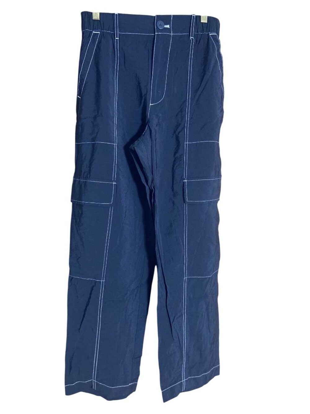 Gap Womens Navy Wide-Leg Cargo Pants XS Contrast Stitch Elastic Waist